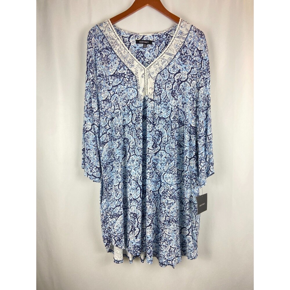 Ellen Tracy Blue and White Paisley Midi Dress